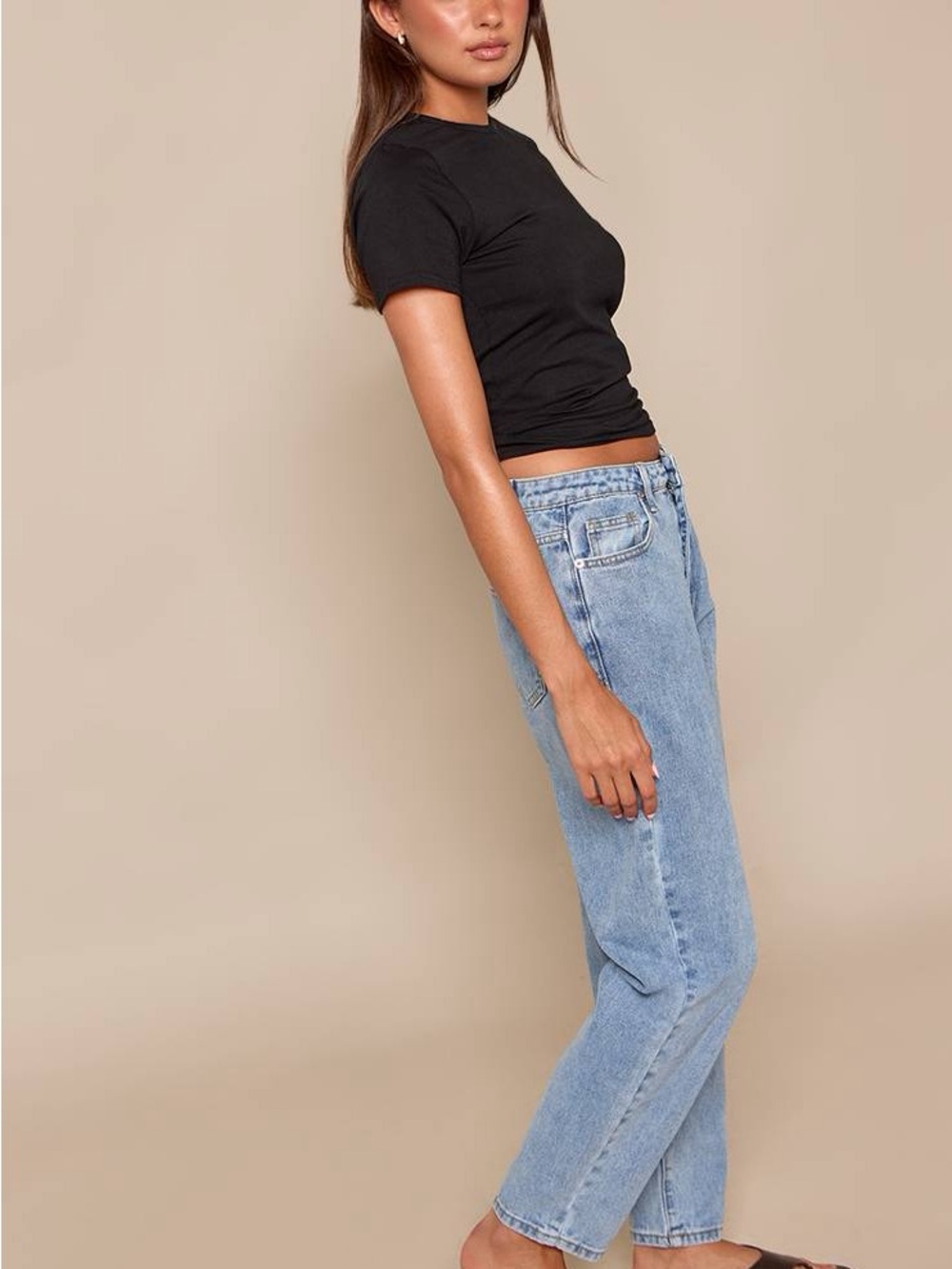 PRETTYLITTLETHING MID BLUE WASH HIGH WAIST MOM JEANS US 8 Great Condition - Picture 2 of 8